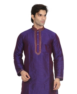 Violet Dupion Silk Solid Kurta Pajama