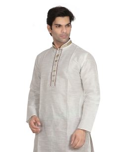 Off White Dupion Silk Solid Kurta Pajama