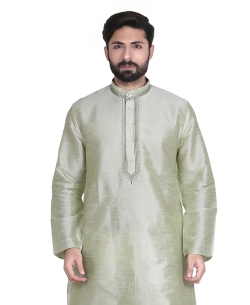 Light Grey Dupion Silk Solid Kurta Pajama