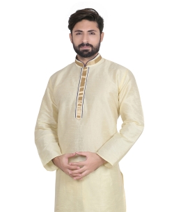 Cream Dupion Silk Solid Kurta Pajama