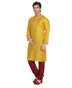 Bronze Gold Dupion Silk Solid Kurta Pajama