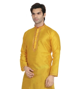 Bronze Gold Dupion Silk Solid Kurta Pajama