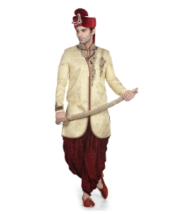 Cream Brocade Jacquard Style Sherwani