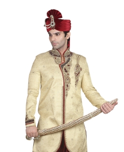 Cream Brocade Jacquard Style Sherwani