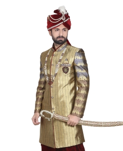 Bronze Gold Brocade Jacquard Style Sherwani