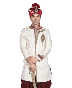 White Brocade Jacquard Style Sherwani