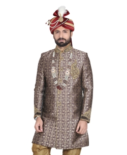 Brown Brocade Jacquard Style Sherwani