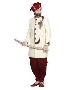 Off White Brocade Jacquard Style Sherwani
