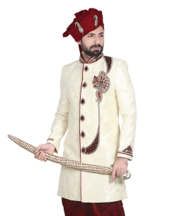 Off White Brocade Jacquard Style Sherwani