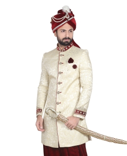 Cream Brocade Jacquard Style Sherwani