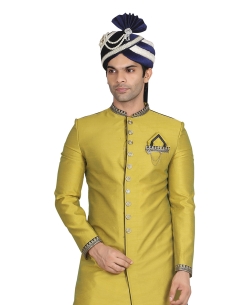 Bronze Gold Dupion Silk Solid Sherwani