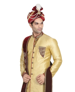 Beige Jharna Stones, Crystals Sherwani