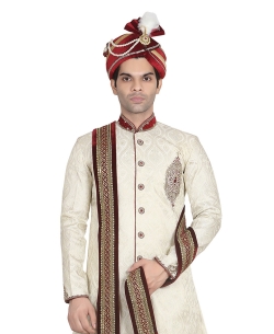 Off White Silk Stones, Crystals Sherwani