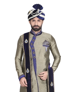 Navy Blue And ArmyBrown Jharna Solid Sherwani