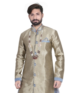 Light Sky Blue And Grey Jharna Solid Sherwani