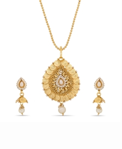 Gold And  White Alloy American Diamonds, Pearls Pendant Set