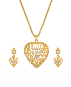 Gold And  White Alloy American Diamonds Pendant Set