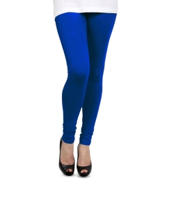 Blue Cotton Blend Solid Plain Leggings