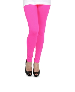 Raspberry Pink Cotton Blend Solid Plain Leggings