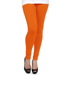 Orange Cotton Blend Solid Plain Leggings