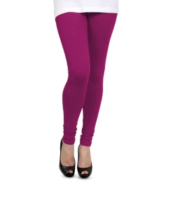 Purple Cotton Blend Solid Plain Leggings