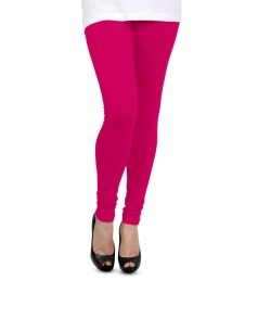 Deep Pink Cotton Blend Solid Plain Leggings