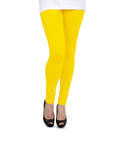 Yellow Cotton Blend Solid Plain Leggings