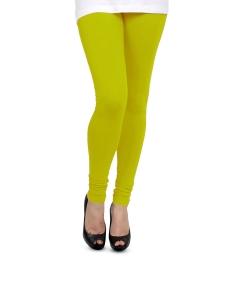Yellowish Green Cotton Blend Solid Plain Leggings