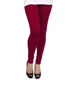 Maroon Cotton Blend Solid Plain Leggings