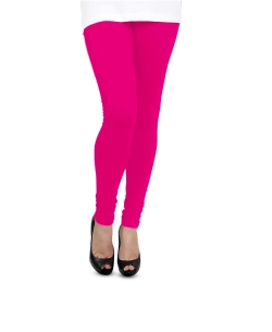 Deep Pink Cotton Blend Solid Plain Leggings