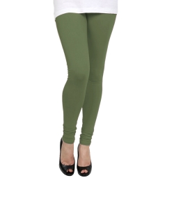 Olive Cotton Blend Solid Plain Leggings