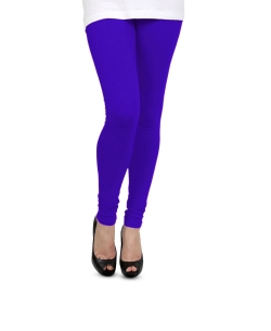 Dark Blue Cotton Blend Solid Plain Leggings