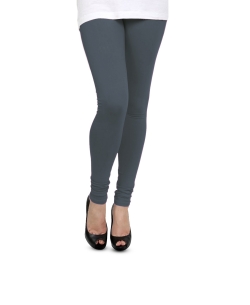 Dark Grey Cotton Blend Solid Plain Leggings