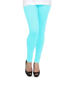Cyan Cotton Blend Solid Plain Leggings