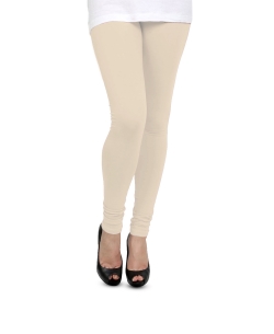Cream Cotton Blend Solid Plain Leggings