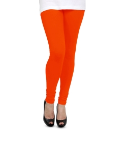 Reddish Orange Cotton Blend Solid Plain Leggings