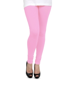Pink Cotton Blend Solid Plain Leggings