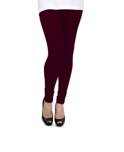 Burgundy Cotton Blend Solid Plain Leggings