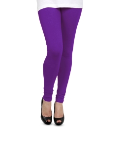 Purple Cotton Blend Solid Plain Leggings