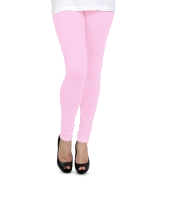 Pink Cotton Blend Solid Plain Leggings
