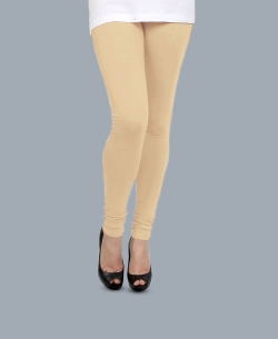 Beige Cotton Blend Solid Plain Leggings