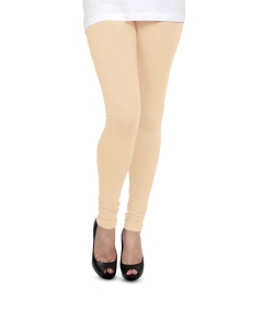 Cream Cotton Blend Solid Plain Leggings