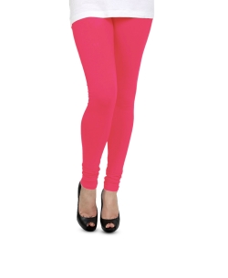 Hot Pink Cotton Blend Solid Plain Leggings