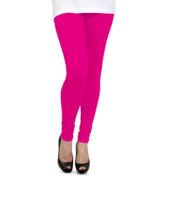 Deep Pink Cotton Blend Solid Plain Leggings