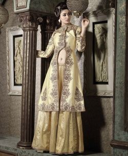 Gold Georgette Embroidered Palazzo Suits