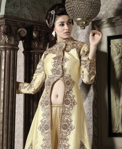 Gold Georgette Embroidered Palazzo Suits
