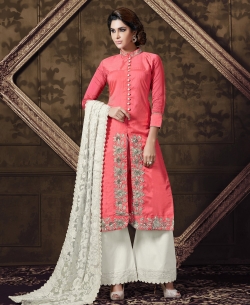 Peach Georgette Chikankari Palazzo Suits