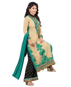 Beige Georgette Blend Embroidered Palazzo Suits