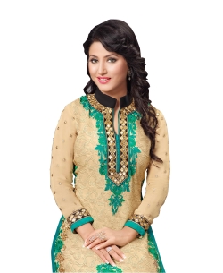 Beige Georgette Blend Embroidered Palazzo Suits