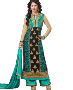 Black Georgette Blend Embroidered Palazzo Suits